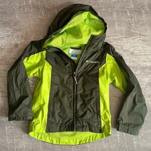 Columbia Windbreaker Rain Jacket Boys XXS 4/5 Lime Dark Green Hooded Lightweight